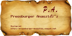 Pressburger Anasztáz névjegykártya